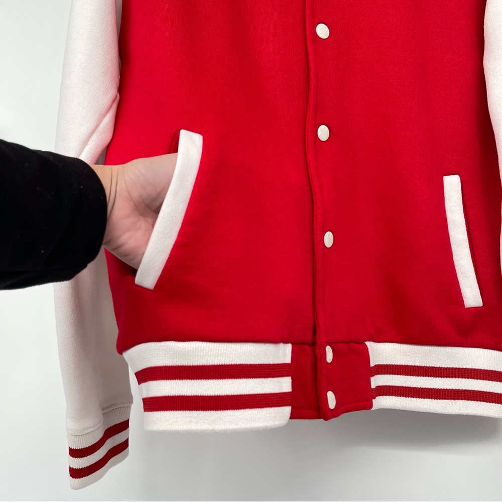 Paperjunkie Varsity Letterman Jacket Men Medium White Red Unisex - Picture 3 of 13